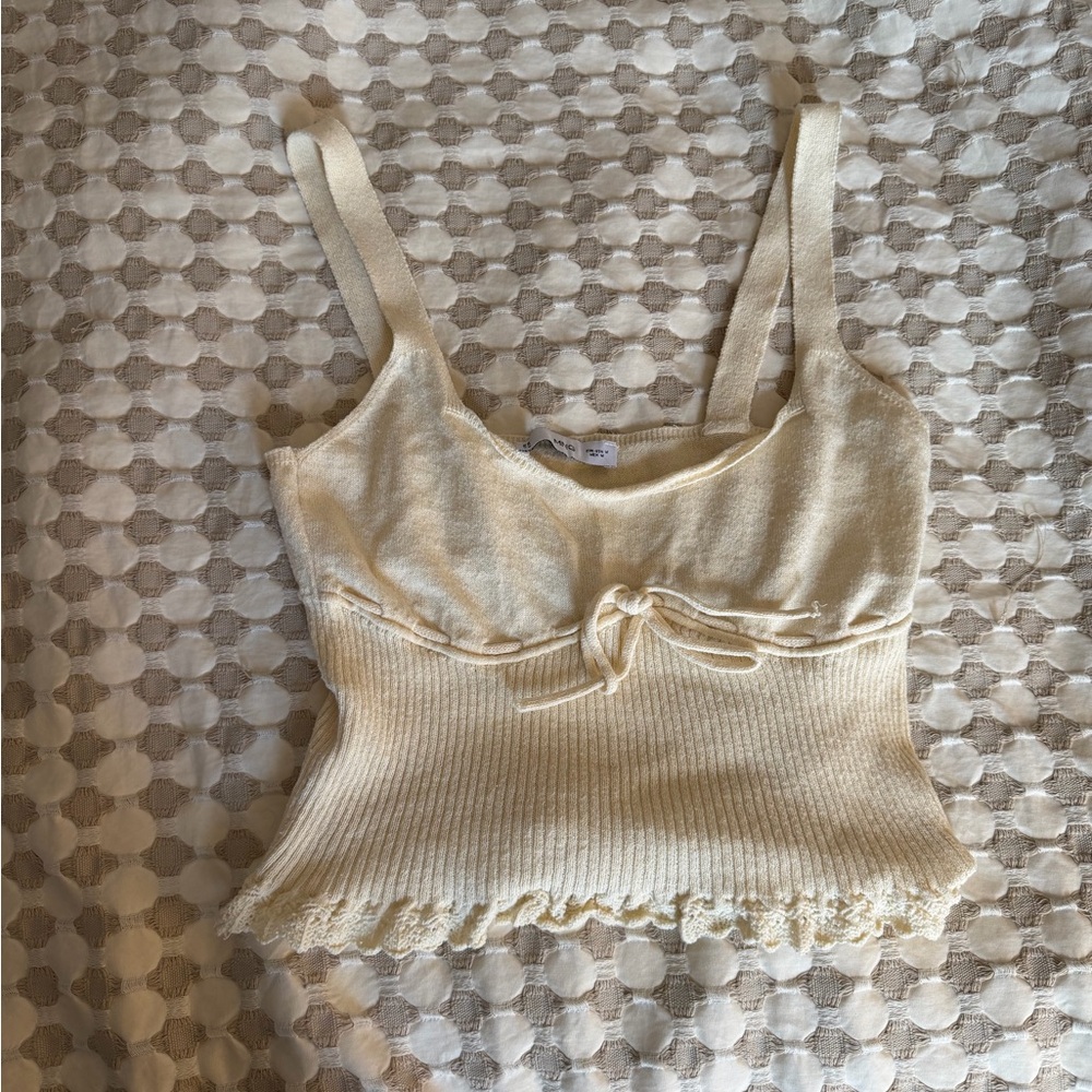 Cream Ribbed Knit Tank Top